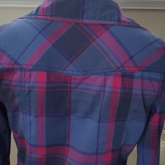 Cottagecore Garage Plaid Purple/Blue Cotton Long Sleeved Shirt- XS - Picture 8 of 12